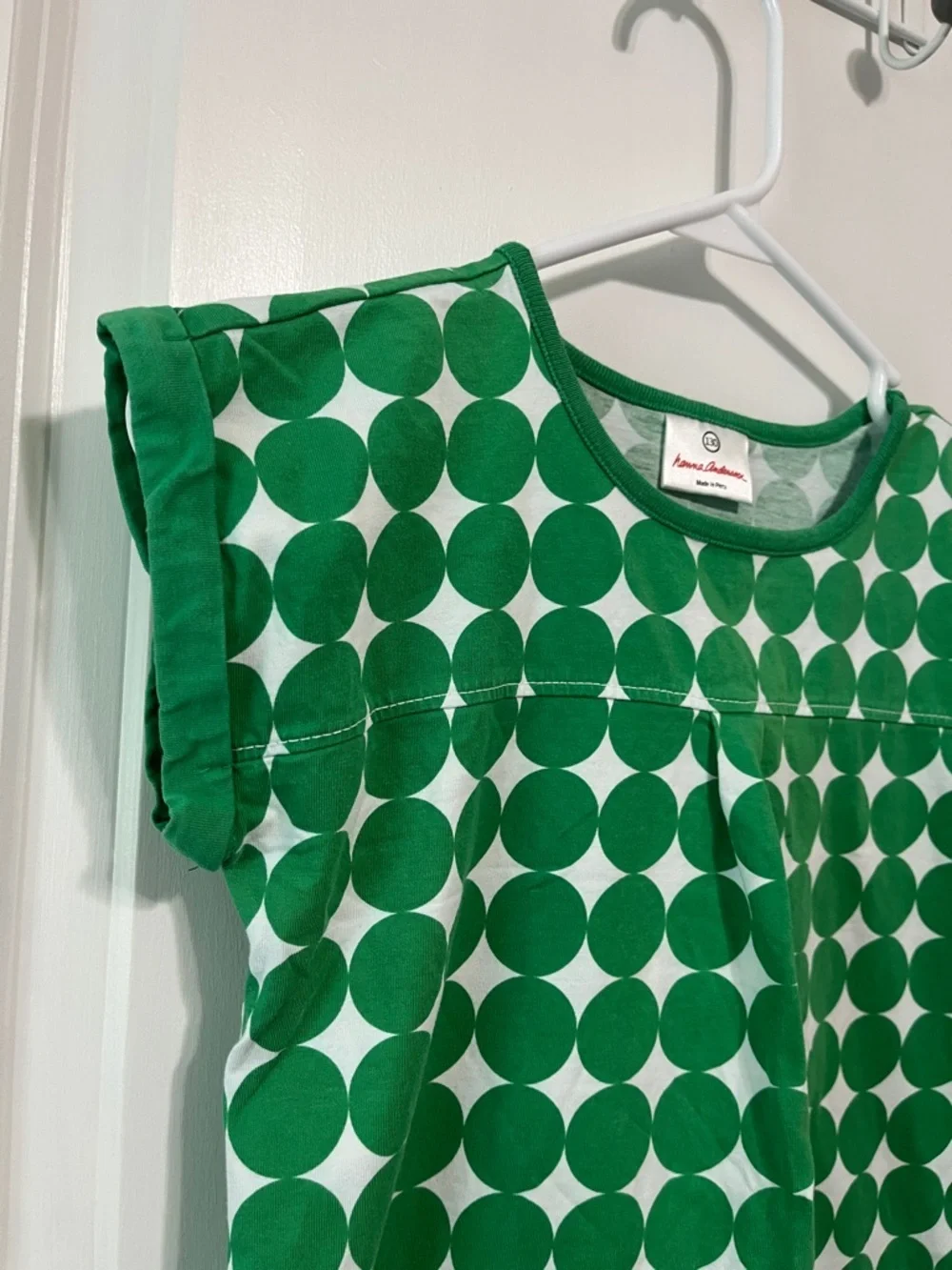 Hanna Andersson Green and White Circle Print Dress Sz 130 or 8